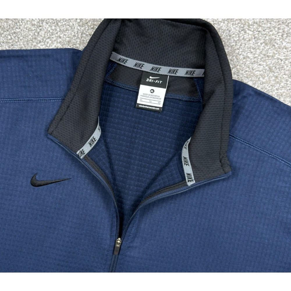Nike Textured Dri-FIT 1/2 Zip Pullover Mens XL Navy Black Training 642042